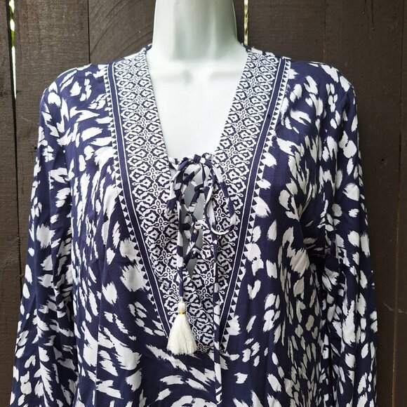 LA BLANCA Tides V-Neck Swim Tunic Cover-Up  Small  Indigo /White - Picture 2 of 8